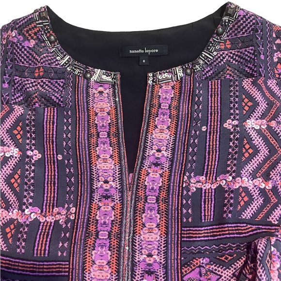 Nanette Lepore 100% Silk Long Sleeve Blouse Top Embellishments | Medium, Size 8 - Picture 3 of 12